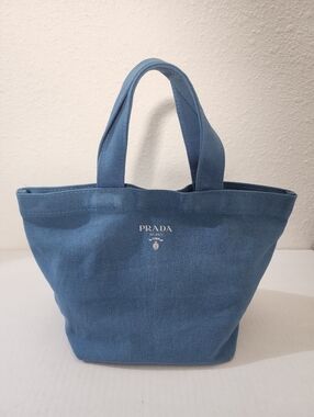 Prada Blue Canvas Mini Tote Bag Logo Shopper Gift Bag